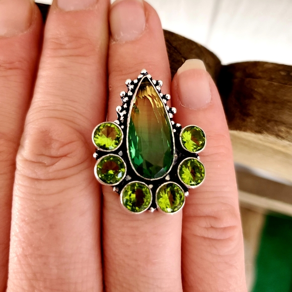 New Bi-Color Tourmaline & Peridot 925 Silver Ring. - Picture 4 of 8